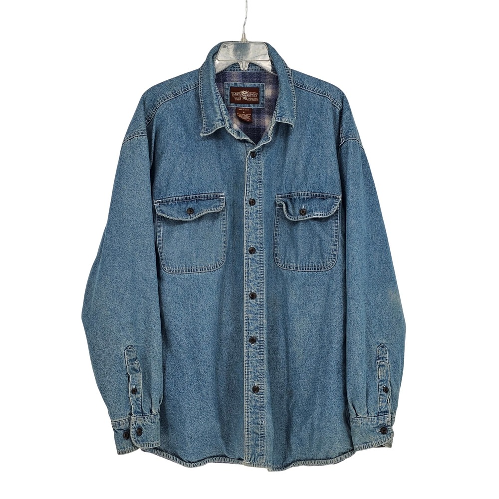 Levis Denim Button Up Shirt Jacket XL Blue Plaid Sherpa Lined Work Chore Shacket